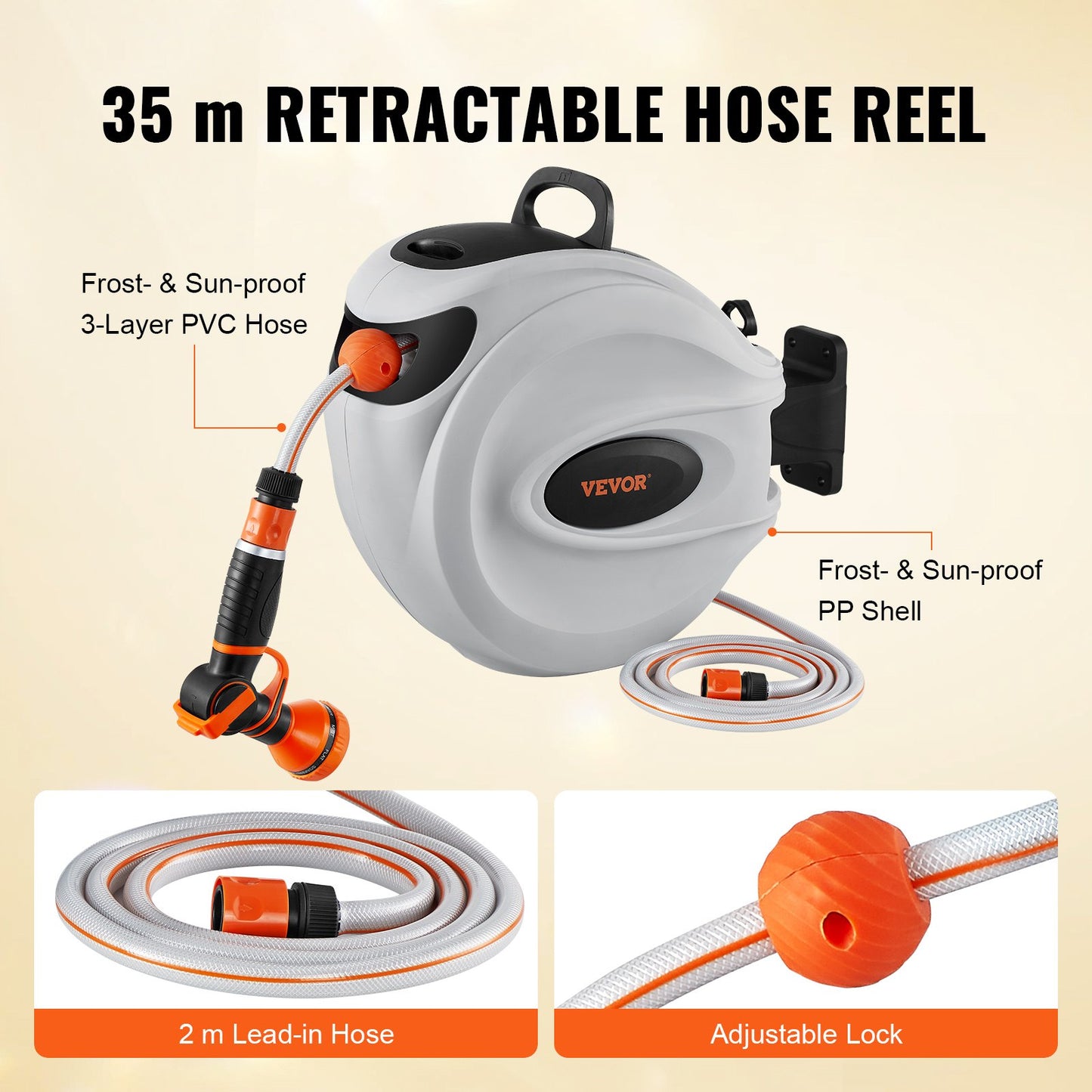 Retractable Hose Reel Water Hose Reel 115'x1/2" 180° Swivel Wall-Mounted