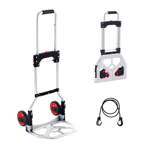 Folding Hand Truck, 176 lbs Load Capacity, Aluminum Portable Cart, Convertible Hand Truck and Dolly with Telescoping Handle and Rubber Wheels, Ultra Lightweight Super Strong for Moving Warehouse