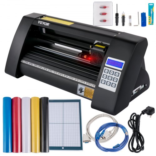 Vinyl Cutter, 375mm Vinyl Plotter, LED Screen Plotter Cutter, Semi-Automatical Built-in Optical Eye for Accurate Guiding, Compatible with SignMaster Software for Windows System Desktop Design