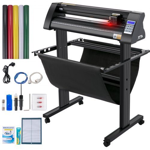 Vinyl Cutter, 720mm Vinyl Plotter, LED Screen Plotter Cutter, Semi-Automatical Built-in Optical Eye for Accurate Guiding, Compatible with SignMaster Software for Windows System with Stand