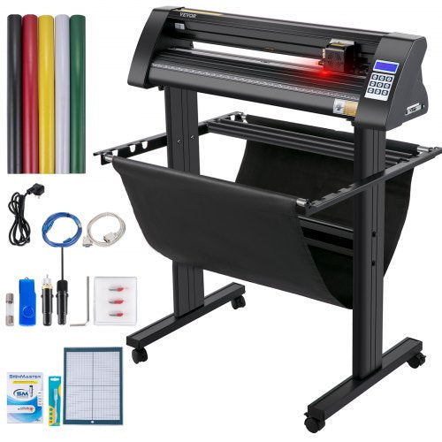 Vinyl Cutter, 870mm Vinyl Plotter, LED Screen Plotter Cutter, Semi-Automatical Built-in Optical Eye for Accurate Guiding, Compatible with SignMaster Software for Windows System with Stand