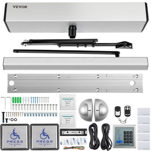 Automatic Door Opener, 100-240V for Max.220lbs Doors, Swing Door Operator for Disabilities w/ 2 Remotes, 2 Exit Buttons, Keypad, 5 ID Cards, 2 Stainless Steel Push Buttons, CE Listed