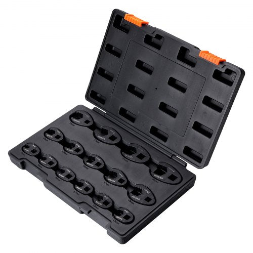Crowfoot Wrench Set, 1/2" and 3/8" Drive 15-Piece Crows Foot Wrench Set with PP Storage Case,  Metric 8-24 mm, CRMO Steel and  Manganese Phosphate Finish, for Mechanical Maintenance and Repairs