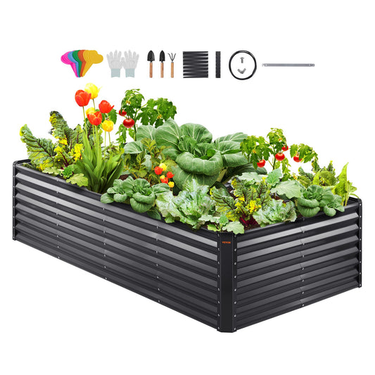 Raised Garden Bed, 94.5 x 47.2 x 23.6 inch Galvanized Metal Planter Box, Outdoor Planting Boxes with Open Base, for Growing Flowers/Vegetables/Herbs in Backyard/Garden/Patio/Balcony, Dark Gray