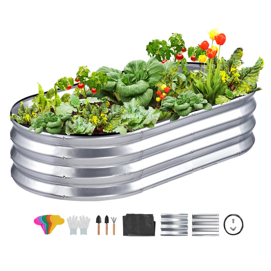Raised Garden Bed, 48.2 x 24.6 x 11 inch Galvanized Metal Planter Box, Outdoor Planting Boxes with Open Base, for Growing Flowers/Vegetables/Herbs in Backyard/Garden/Patio/Balcony, Silver