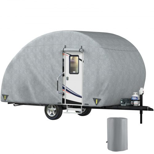 Teardrop Trailer Cover, Fit for 18' - 20' Trailers, Upgraded Non-Woven 4 Layers Camper Cover, UV-proof Waterproof Travel Trailer Cover w/ 2 Wind-proof Straps and 1 Storage Bag