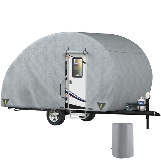 Teardrop Trailer Cover, Fit for 8' - 10' Trailers, Upgraded Non-Woven 4 Layers Camper Cover, UV-proof Waterproof Travel Trailer Cover w/ 2 Wind-proof Straps and 1 Storage Bag