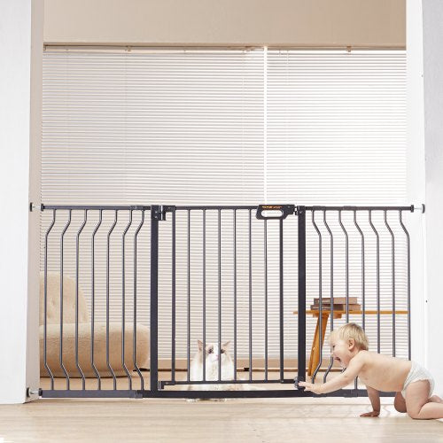 Baby Gate, 29.5"-57.8" Extra Wide, 30" High, Dog Gate for Stairs Doorways and House, Easy Step Walk Thru Auto Close Child Gate Pet Security Gate with Pressure Mount Kit and Wall Mount Kit, Black