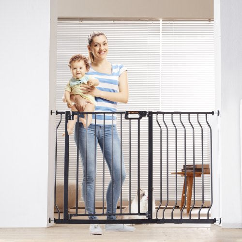 Baby Gate, 29.5"-48.4" Extra Wide, 30" High, Dog Gate for Stairs Doorways and House, Easy Step Walk Thru Auto Close Child Gate Pet Security Gate with Pressure Mount Kit and Wall Mount Kit, Black