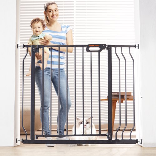 Baby Gate, 29.5"-39" Extra Wide, 30" High, Dog Gate for Stairs Doorways and House, Easy Step Walk Thru Auto Close Child Gate Pet Security Gate with Pressure Mount Kit and Wall Mount Kit, Black