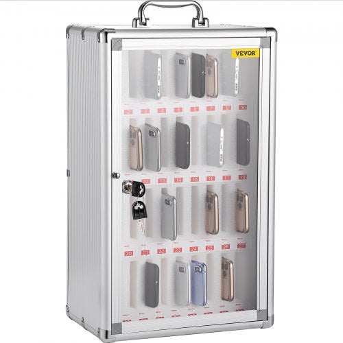 Cell Phone Storage Cabinet, 36 Slots, Aluminum Alloy Pocket Chart Storage Locker Box w/ Portable Handle, Key Lock & Handwritten Tags, Wall Mounted for Classroom, Office, Gym