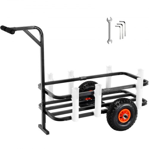 Beach Fishing Cart, 200 lbs Load Capacity, Fish and Marine Cart with Two 11" Big Wheels Rubber Balloon Tires for Sand, Heavy-Duty Steel Pier Wagon Trolley with 7 Rod Holders for Fishing, Picnic
