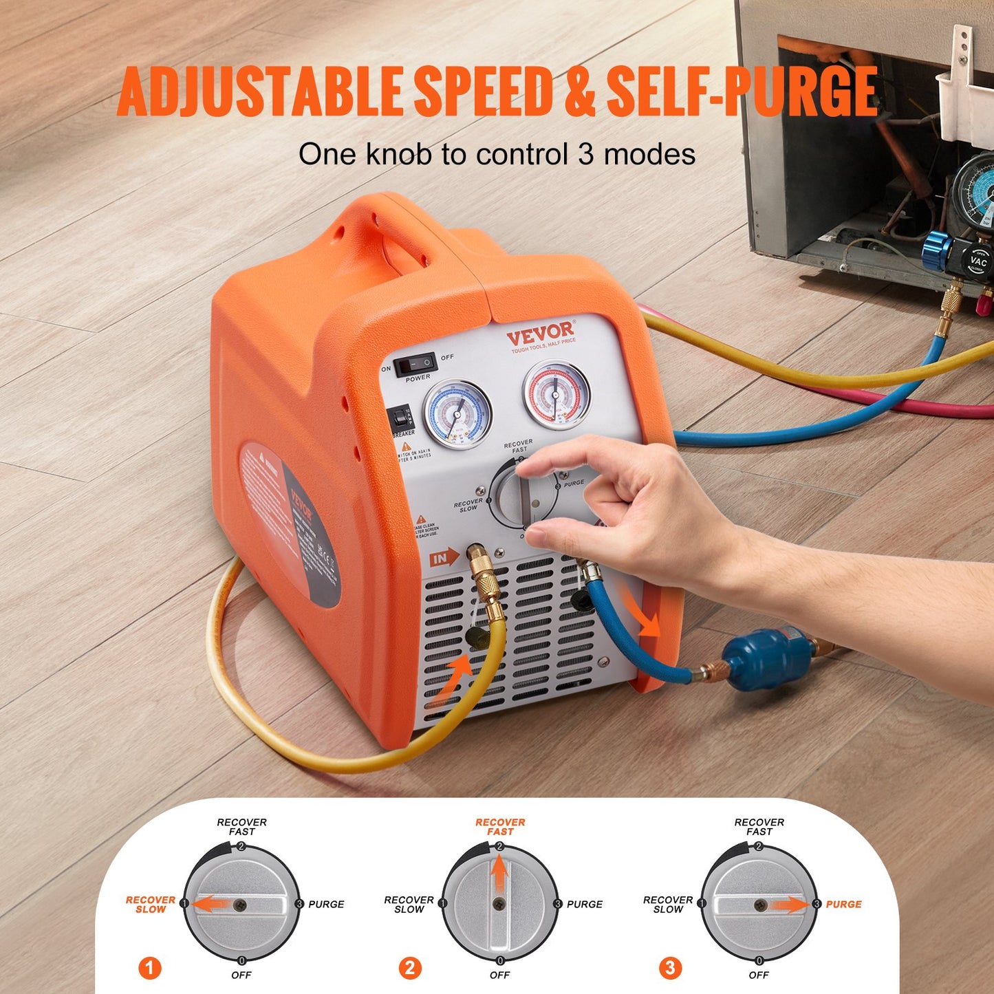 Portable 3/4 HP Refrigerant Recovery Machine - AC Recovery Machine with High Pressure Protection 220-240V 60Hz Recovery Machine HVAC for Vapor Liquid Refrigerant, Car Air Conditioning