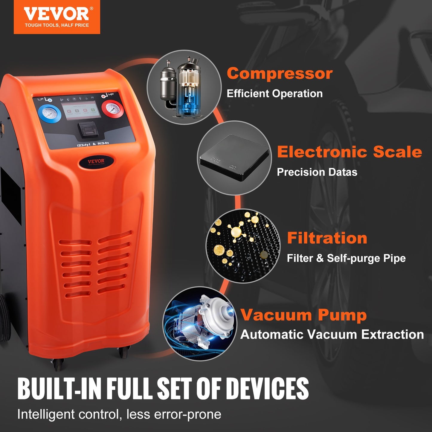Fully Automatic Refrigerant Recovery Machine - Dual Cylinder AC Recovery Machine Kit Built in Compressor/Electronic Scale/Filter/ Recovery Tank, Recovery Machine HVAC Only for R134A+R1234YF