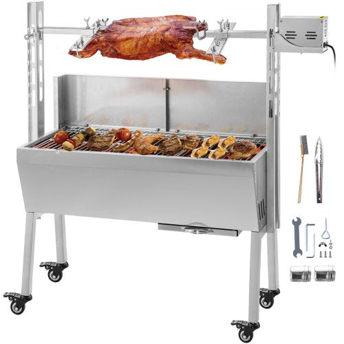 Rotisserie Grill 132 LBS BBQ Rotisserie Grill Roaster with Baffle Charcoal Spit Roast Machine 25W Charcoal Bearing Lamb Spit Roaster Hog Roasting Machine For Outdoor Picnic Camping