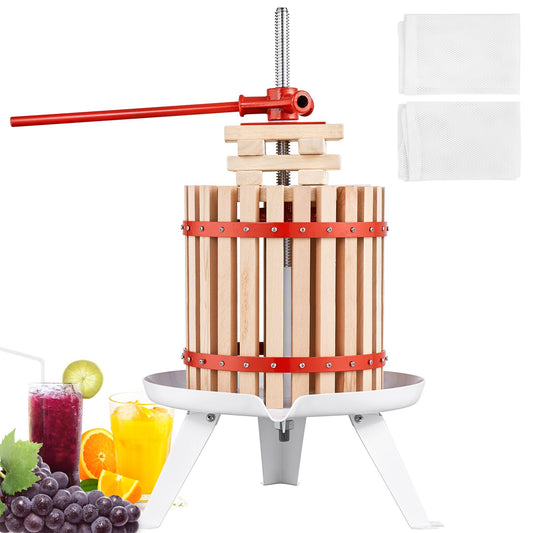 Fruit Wine Press, 3.2 Gallon/12L, Solid Wood Basket with 6 Blocks, Manual Juice Maker, Cider Apple Grape Tincture Vegetables Honey Olive Oil Making Press with Pole Handle Bar for Kitchen, Home