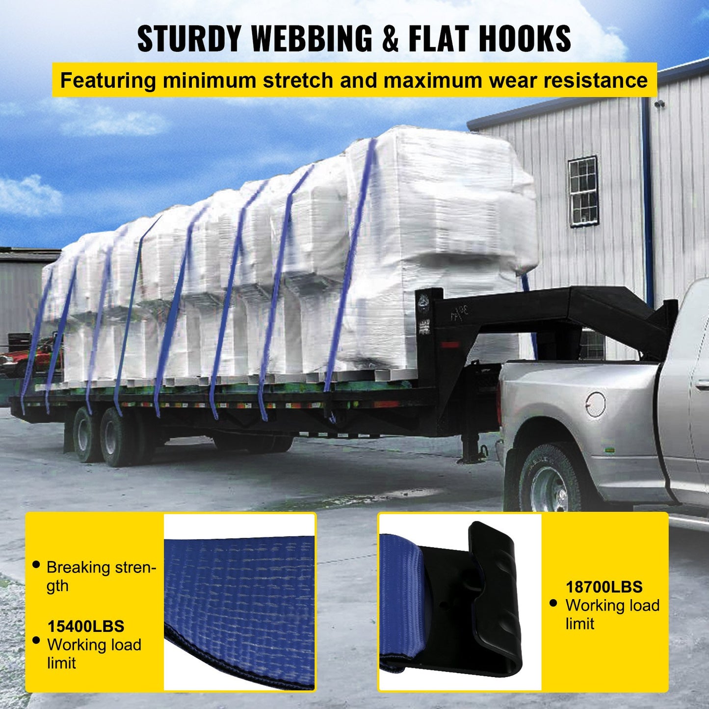Truck Straps 4"x30' Winch Straps with a Flat Hook Flatbed Tie Downs 15400lbs Load Capacity Flatbed Strap Cargo Control for Flatbeds, Trucks, Trailers, Farms, Rescues, Tree Saver, Blue(10 Pack)