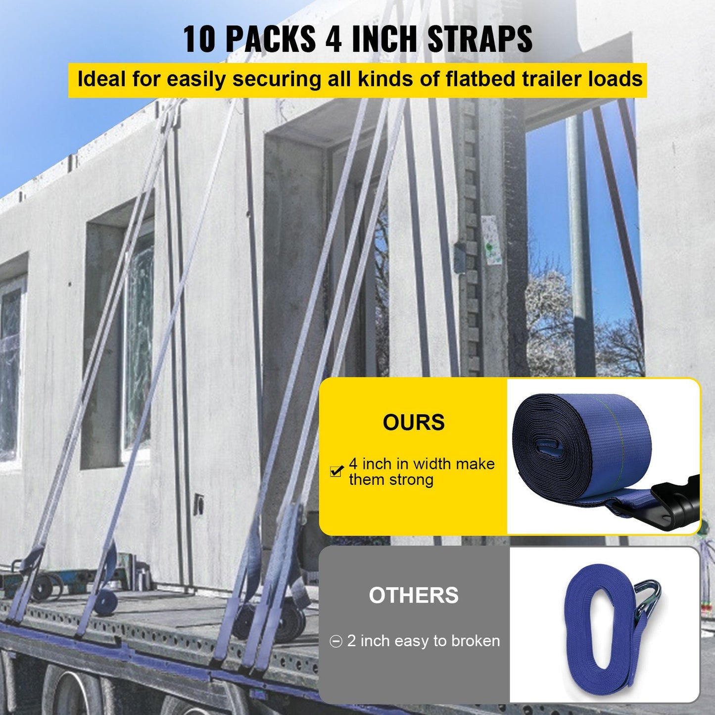 Truck Straps 4"x30' Winch Straps with a Flat Hook Flatbed Tie Downs 15400lbs Load Capacity Flatbed Strap Cargo Control for Flatbeds, Trucks, Trailers, Farms, Rescues, Tree Saver, Blue(10 Pack)