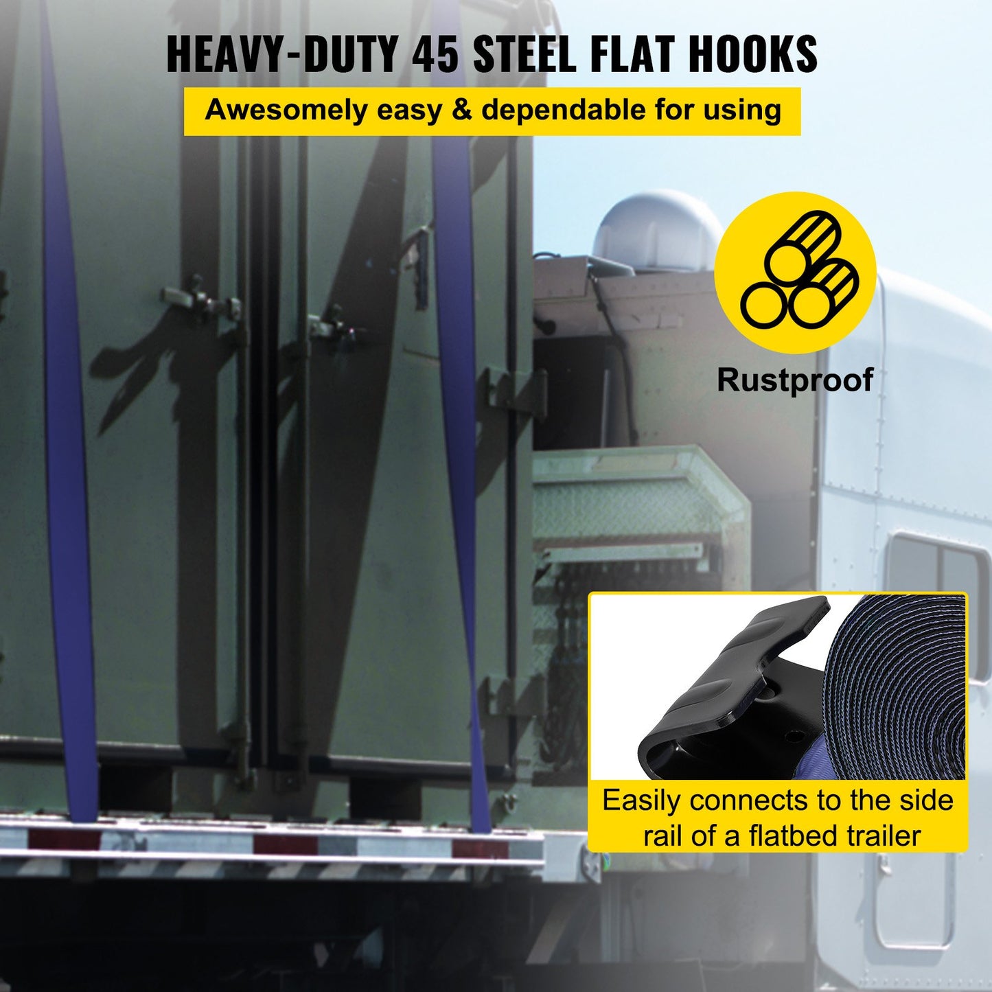 Truck Straps 4"x30' Winch Straps with a Flat Hook Flatbed Tie Downs 15400lbs Load Capacity Flatbed Strap Cargo Control for Flatbeds, Trucks, Trailers, Farms, Rescues, Tree Saver, Blue(10 Pack)
