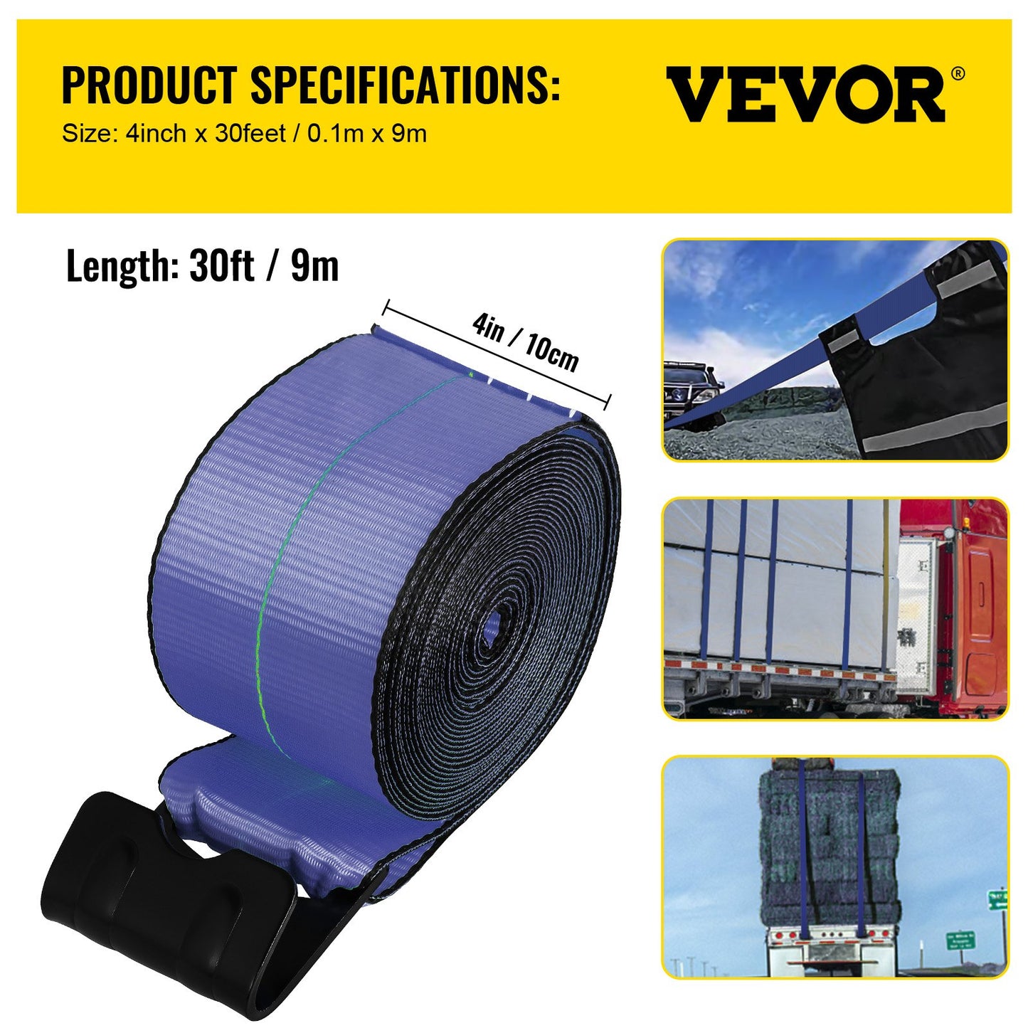 Truck Straps 4"x30' Winch Straps with a Flat Hook Flatbed Tie Downs 15400lbs Load Capacity Flatbed Strap Cargo Control for Flatbeds, Trucks, Trailers, Farms, Rescues, Tree Saver, Blue(10 Pack)