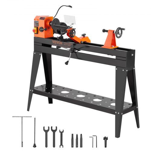 Wood Lathe with Copy Attachment, 13.78 in x 37.8 in, 1 HP 750W Woodworking Lathe with Stand, Continuously Variable Speed 680-2520 RPM with Light Hex Wrenches Turning Tool Set, for Woodworking