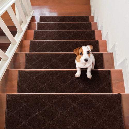 Stair Treads, Stairs Carpet Non Slip 9" x 28", Indoor Stair Runner for Wooden Steps, Anti Slip Carpet Soft Edging Stair Rugs Mats for Kids Elders and Dogs, 15 pcs, Brown