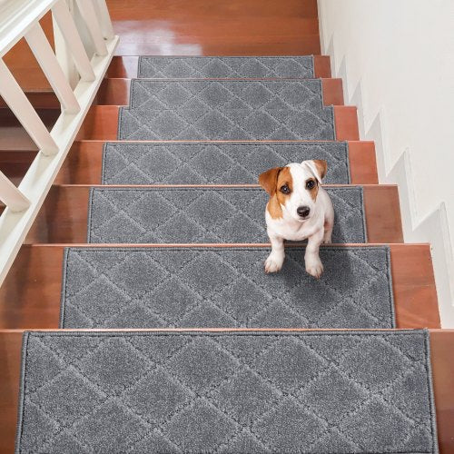 Stair Treads, Stairs Carpet Non Slip 9" x 28", Indoor Stair Runner for Wooden Steps, Anti Slip Carpet Soft Edging Stair Rugs Mats for Kids Elders and Dogs, 15 pcs, Gray