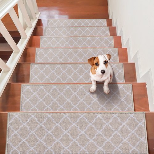 Stair Treads, Stairs Carpet Non Slip 9" x 28", Indoor Stair Runner for Wooden Steps, Anti Slip Carpet Soft Edging Stair Rugs Mats for Kids Elders and Dogs, 15 pcs, Light Brown