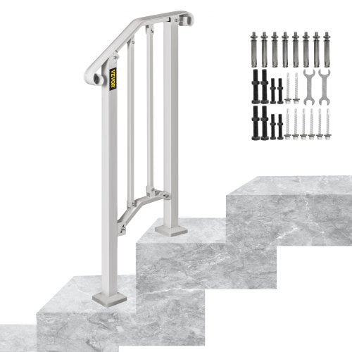 Wrought Iron Handrail Adjustable Stair Handrail For 1 to 2 Steps White