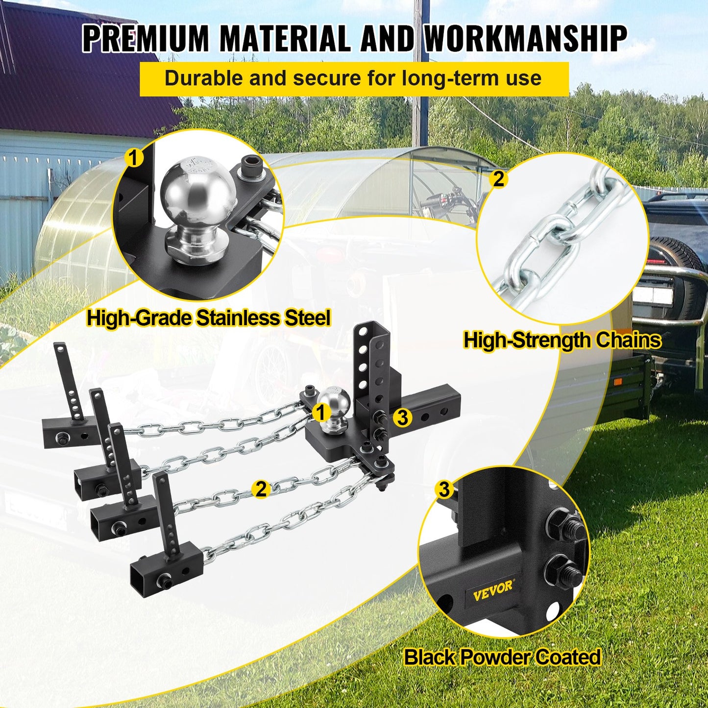 Weight Distribution Hitch, 1000 lb Tongue Capacity Load Leveling Hitch with Sway Control, 2" Ball & 4" Drop/Rise & 4 Chains & Universal Frame Bracket, No-Bounce No-Sway Trailer Towing