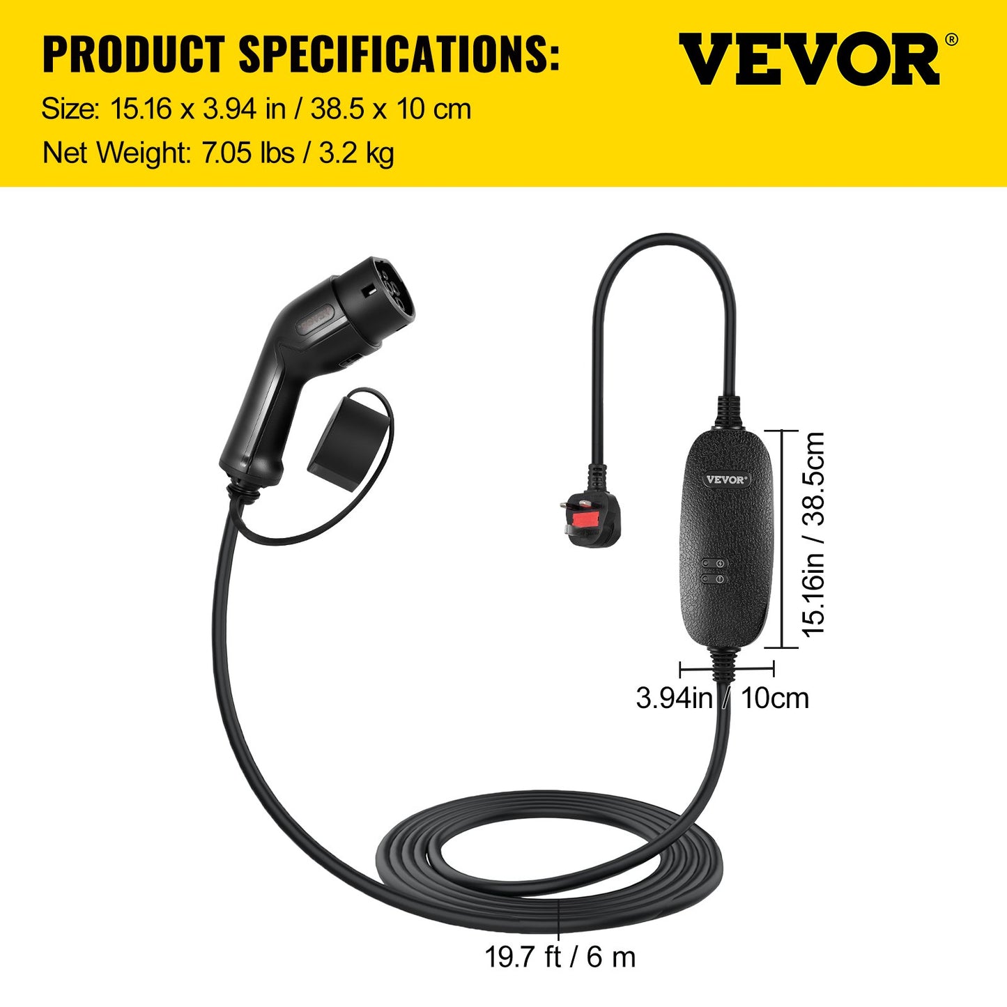 Portable EV Charger, Type 2 10A, Electric Vehicle Charger 6 Metre Charging Cable with UK 3 Pin Plug, IP66 Max Waterproof Level,3kW 250V IEC 62196-2 Home EV Charging Station with Carry Bag, CE