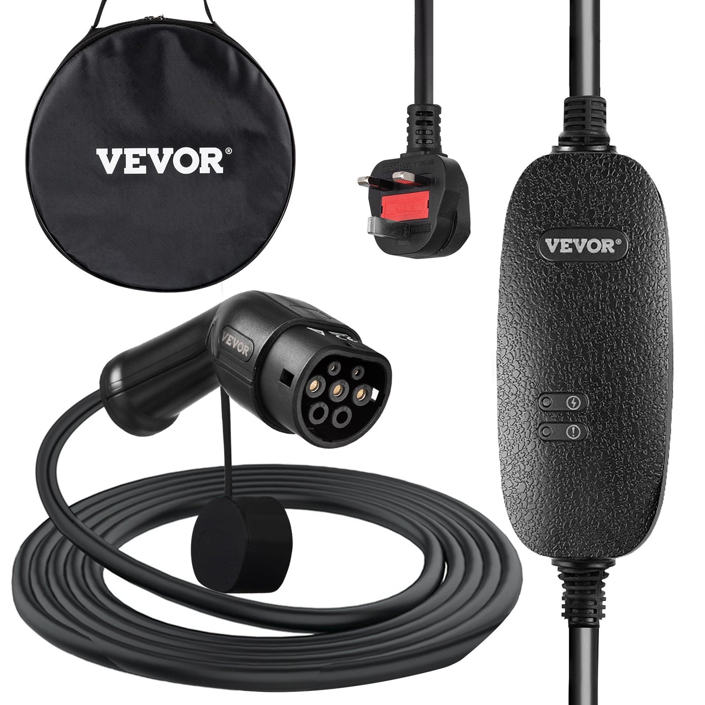 Portable EV Charger, Type 2 10A, Electric Vehicle Charger 6 Metre Charging Cable with UK 3 Pin Plug, IP66 Max Waterproof Level,3kW 250V IEC 62196-2 Home EV Charging Station with Carry Bag, CE