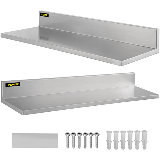 Stainless Steel Wall Shelf, 8.6'' x 16'', 44 lbs Load Heavy Duty Commercial Wall Mount Shelving w/ Backsplash for Restaurant, Home, Kitchen, Hotel, Laundry Room, Bar (2 Packs)