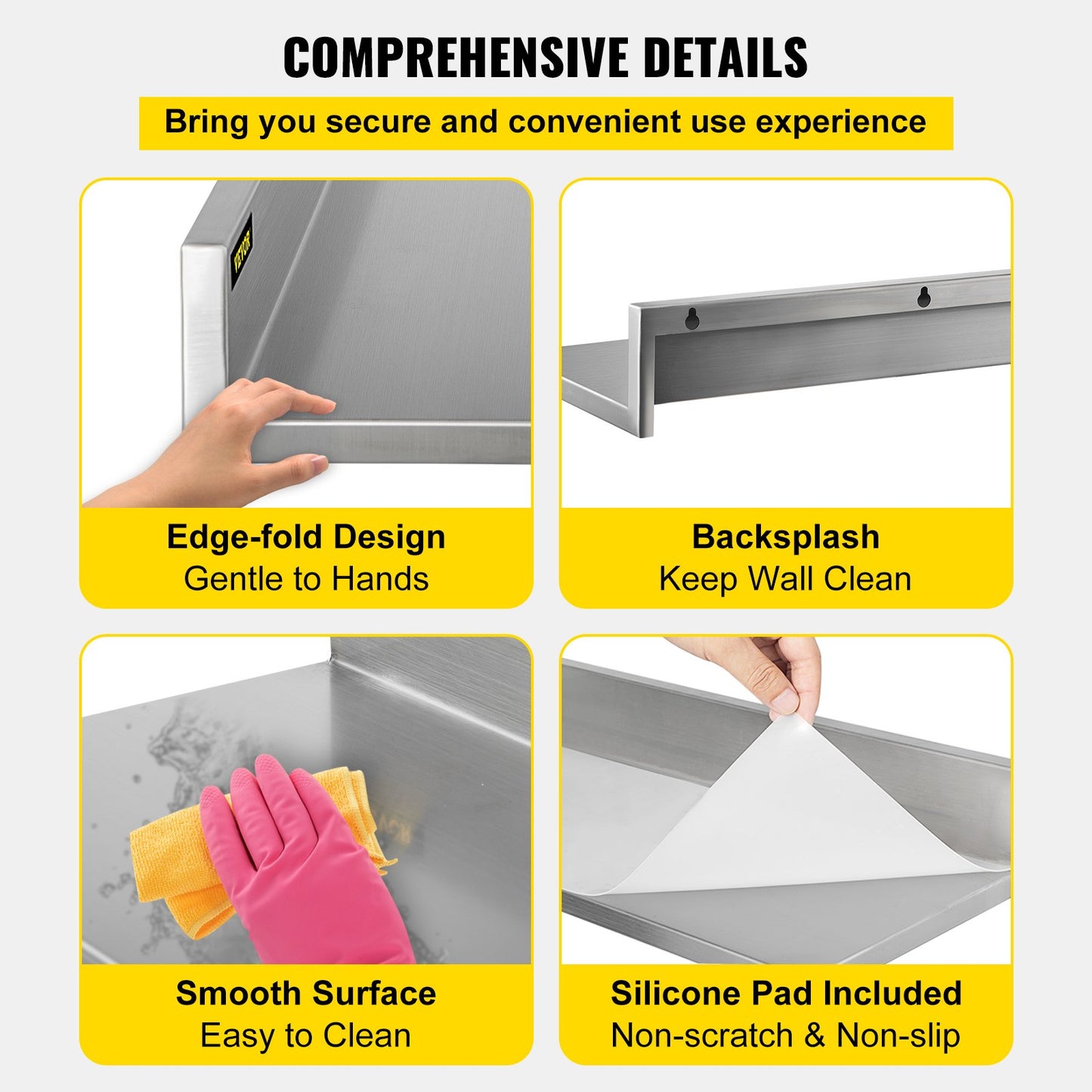Stainless Steel Wall Shelf, 8.6'' x 30'', 44 lbs Load Heavy Duty Commercial Wall Mount Shelving w/ Backsplash for Restaurant, Home, Kitchen, Hotel, Laundry Room, Bar (2 Packs)