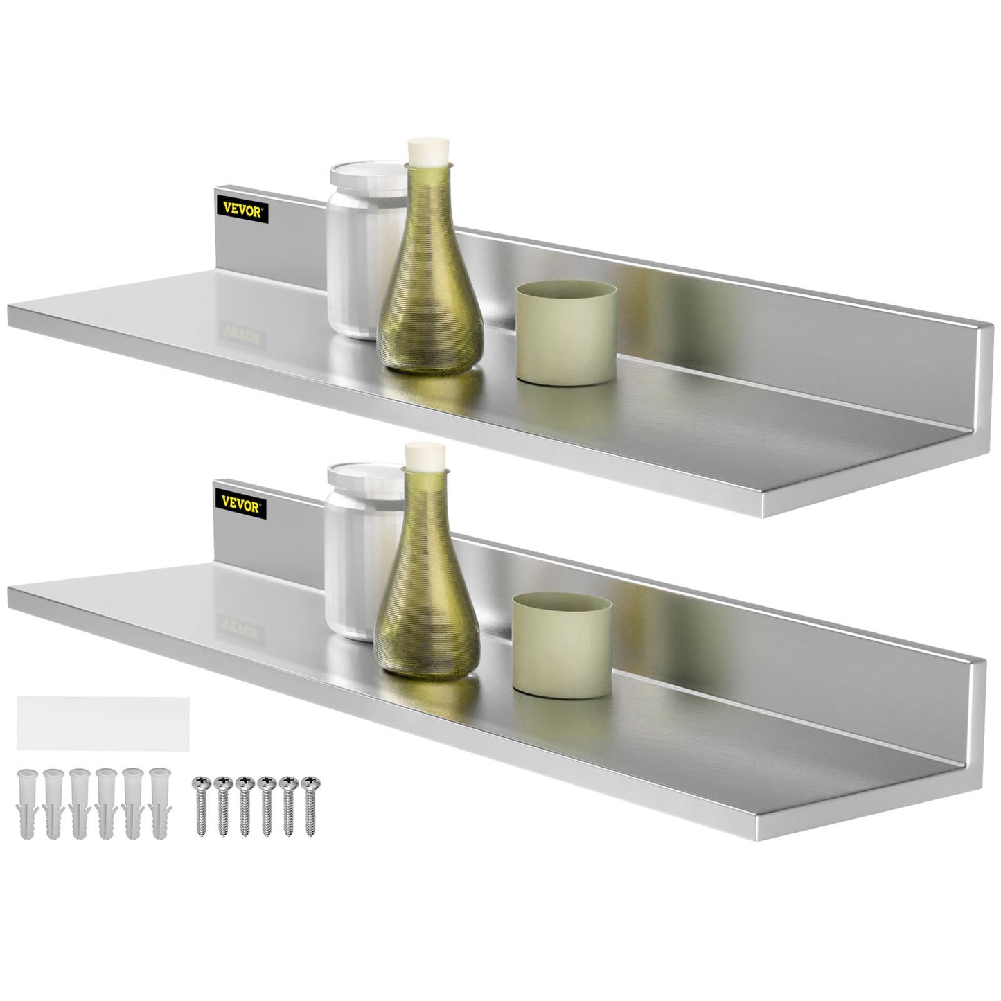Stainless Steel Wall Shelf, 8.6'' x 30'', 44 lbs Load Heavy Duty Commercial Wall Mount Shelving w/ Backsplash for Restaurant, Home, Kitchen, Hotel, Laundry Room, Bar (2 Packs)