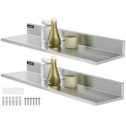 Stainless Steel Wall Shelf, 8.6'' x 30'', 44 lbs Load Heavy Duty Commercial Wall Mount Shelving w/ Backsplash for Restaurant, Home, Kitchen, Hotel, Laundry Room, Bar (2 Packs)