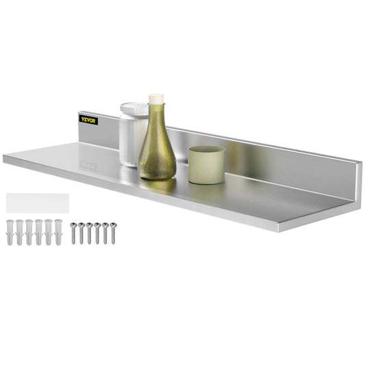 Stainless Steel Wall Shelf, 8.6'' x 30'', 44 lbs Load Heavy Duty Commercial Wall Mount Shelving w/ Backsplash for Restaurant, Home, Kitchen, Hotel, Laundry Room, Bar (1 Pack)