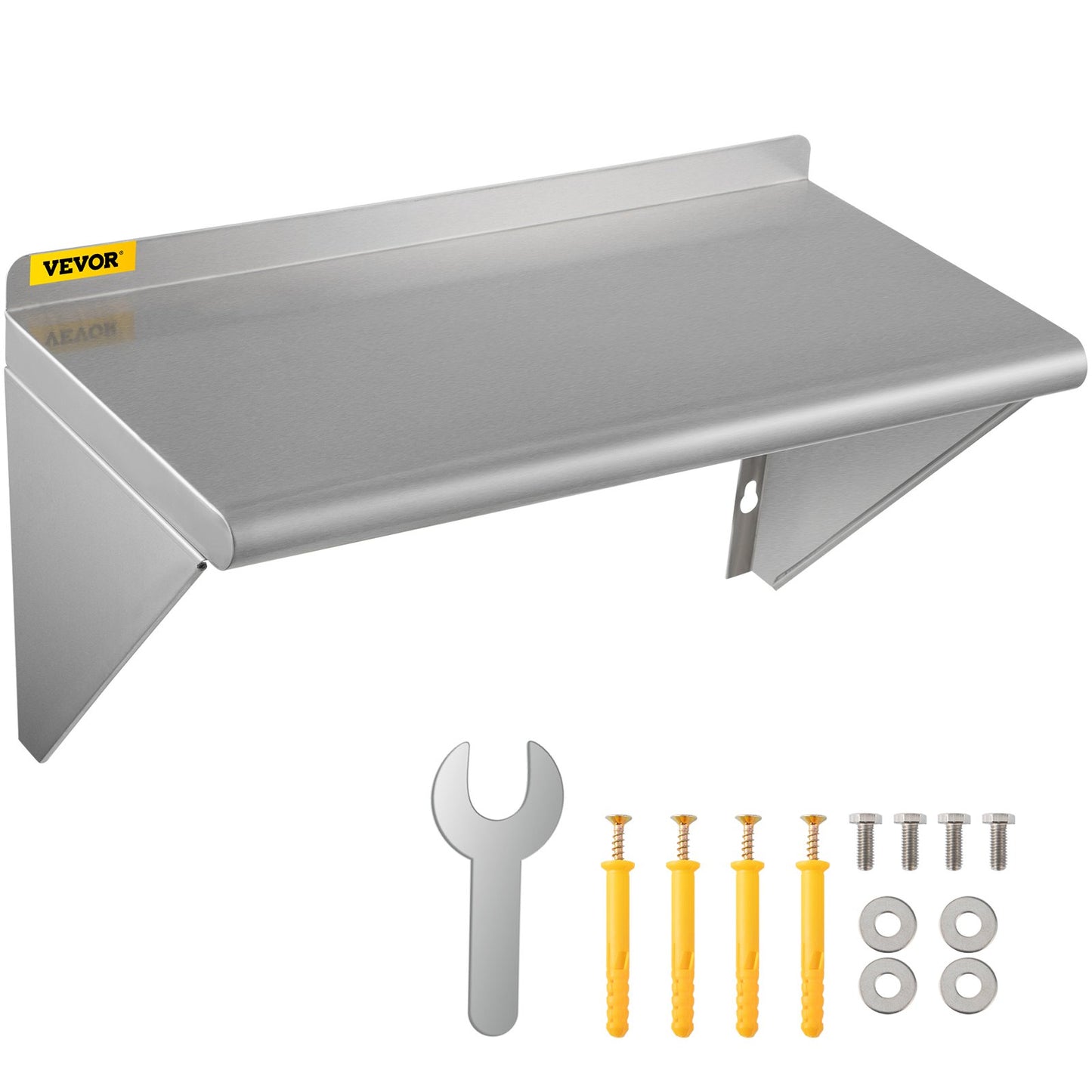 Stainless Steel Wall Shelf, 12'' x 24'', 110 lbs Load Heavy Duty Commercial Wall Mount Shelving w/ Backsplash and 2 Brackets for Restaurant, Home, Kitchen, Hotel, Laundry Room, Bar
