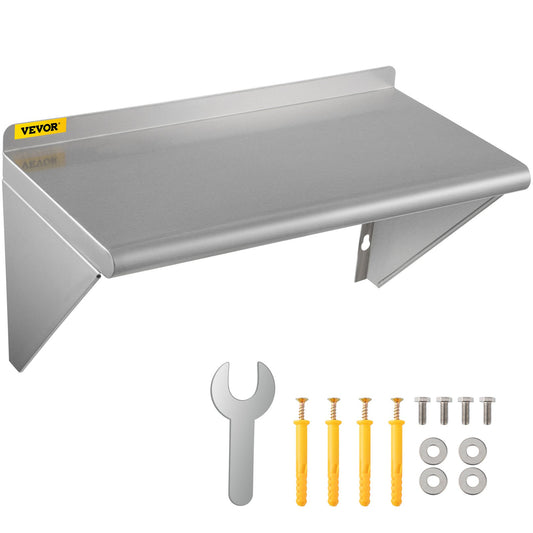 Stainless Steel Wall Shelf, 12'' x 36'', 110 lbs Load Heavy Duty Commercial Wall Mount Shelving w/ Backsplash and 2 Brackets for Restaurant, Home, Kitchen, Hotel, Laundry Room, Bar