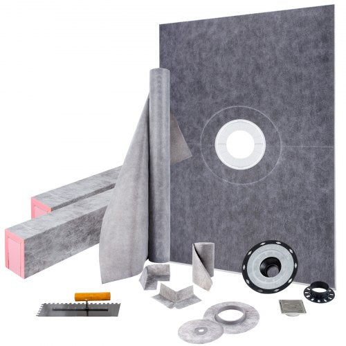 Shower Curb Kit, 38" x 60" ABS Watertight Shower Curb Overlay with 4" ABS Central Bonding Flange, 4" Stainless Steel Grate and Trowel, Cuttable Shower Curb, Shower Pan Fit for Bathroom