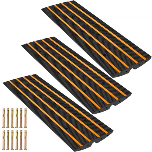 Driveway Curb Ramp, 3 Packs 1 Channel Curb Bridge, 22046lbs Capacity Rubber Driveway Curb Bridge, 2.6" Rise Curbside Bridge Ramp for Driveway, Loading Dock, Garage, Sidewalk, Car, Truck, Scooter