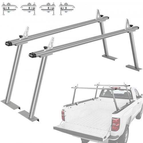 Truck Rack Pickup Truck Bed Ladder Rack Adjustable w/ Ladder Stop Silver