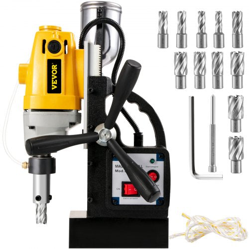 MD40 1-1/2 in. Electric Magnetic Drill Press Drilling Machine with 11PC HSS Cutter Set Precise Annular Cutter Kit Compact Switchable Evolution 1100W Magnet Force