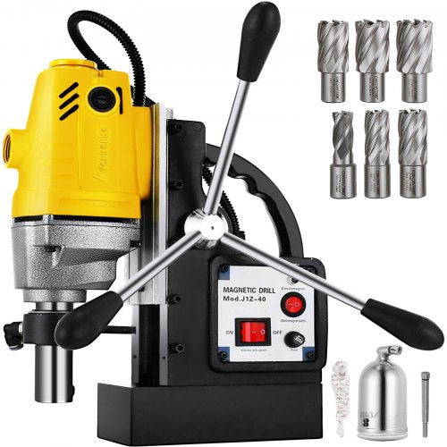MD40 Magnetic Drilling Machine with 6PC 1 in HSS Cutter Set Annular Cutter Bits MD40 Industruial 1100W 40mm Magnetic Mag Drill w/6PC 1" HSS Annular Drill Bits