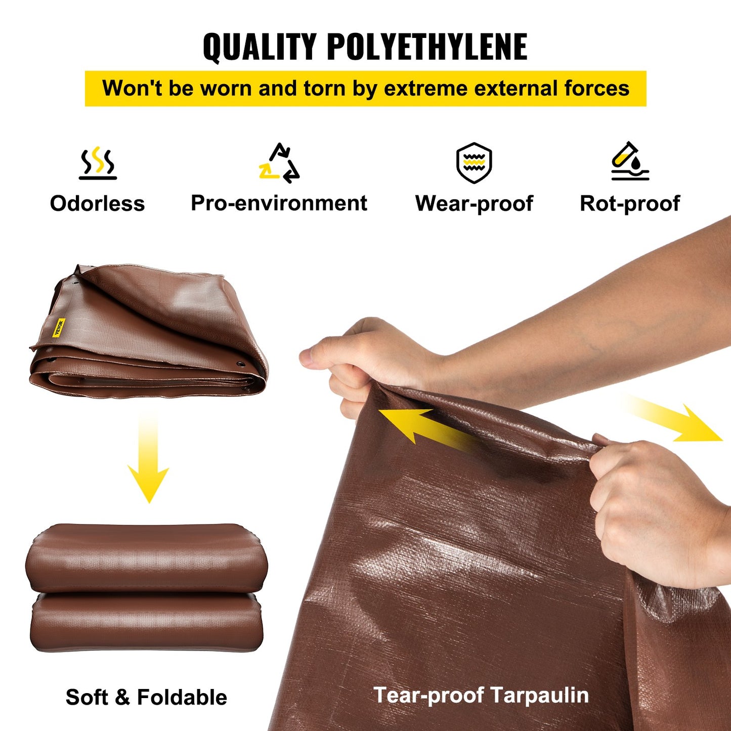 Heavy Duty Tarp, 12 x 20 ft 16 Mil Thick, Waterproof Multi-Purpose Outdoor Cover, Rip and Tear Proof PE Tarpaulin with Reinforced Edges for Truck, RV, Boat, Roof, Tent, Camping, Pool, Brown