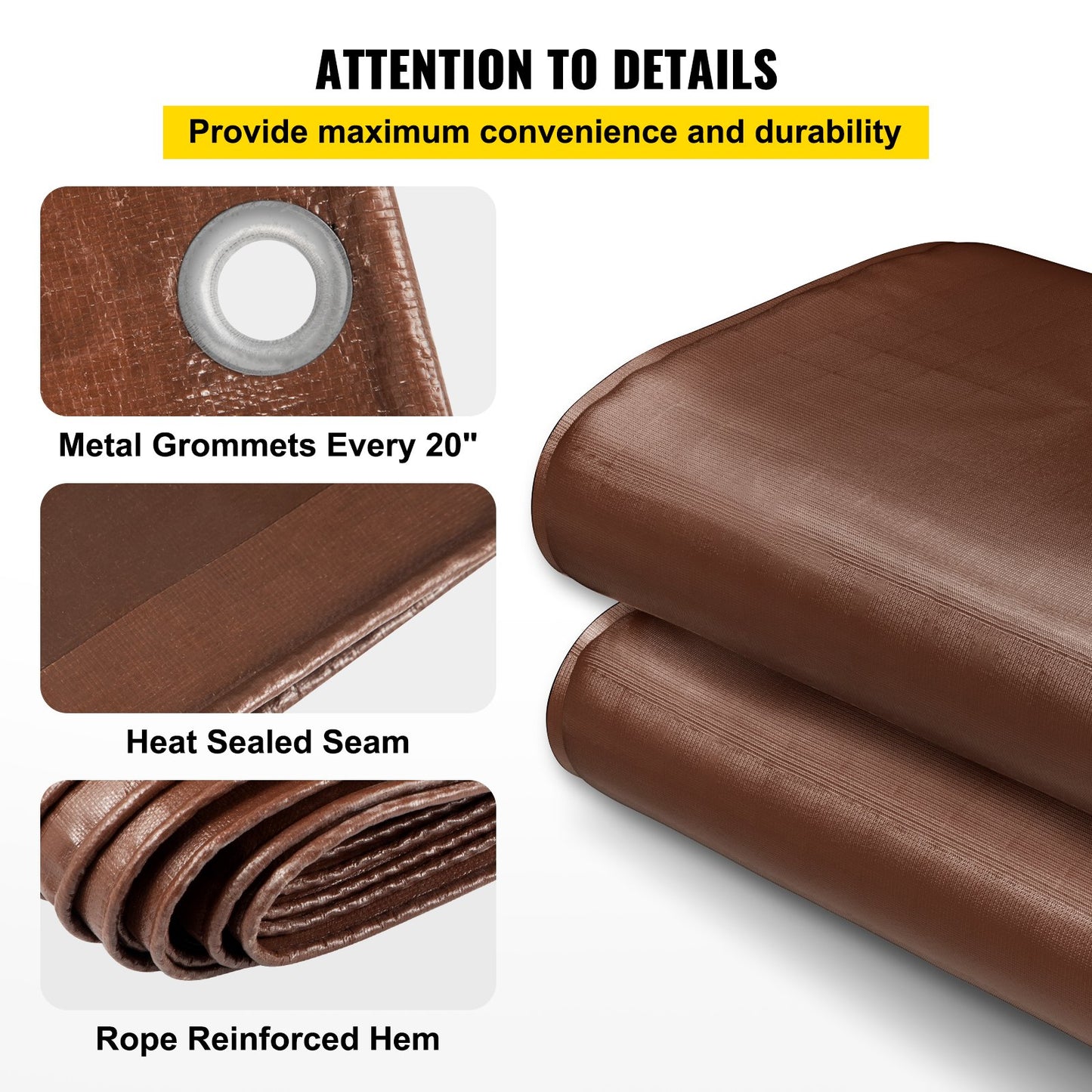Heavy Duty Tarp, 12 x 20 ft 16 Mil Thick, Waterproof Multi-Purpose Outdoor Cover, Rip and Tear Proof PE Tarpaulin with Reinforced Edges for Truck, RV, Boat, Roof, Tent, Camping, Pool, Brown