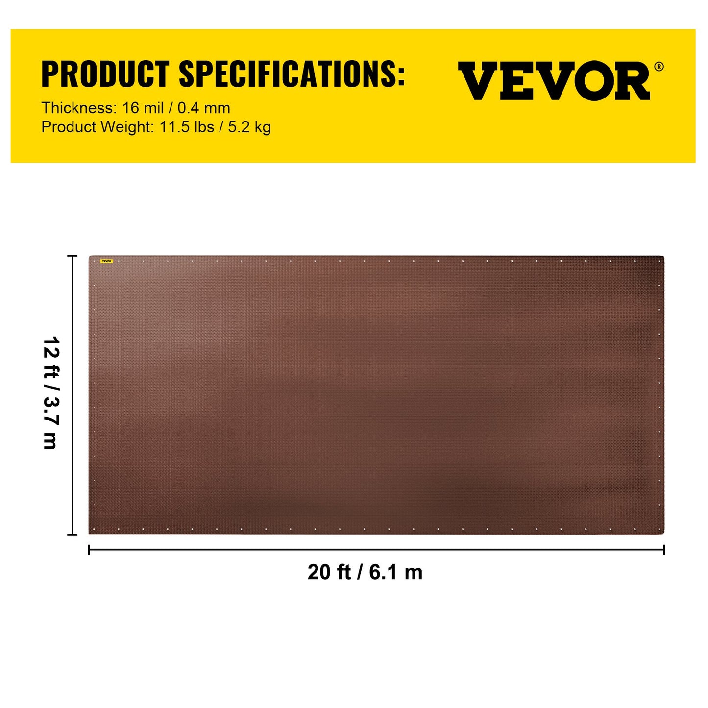 Heavy Duty Tarp, 12 x 20 ft 16 Mil Thick, Waterproof Multi-Purpose Outdoor Cover, Rip and Tear Proof PE Tarpaulin with Reinforced Edges for Truck, RV, Boat, Roof, Tent, Camping, Pool, Brown