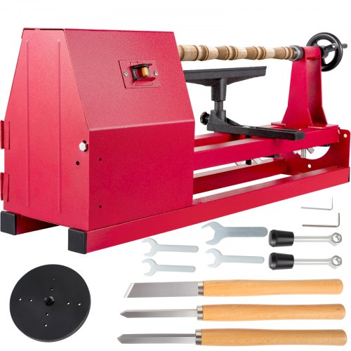 Wood Lathe, Woodturning Lathe 14 Inch x 20 Inch , 4 Speeds 1100/1600/2300/3400 RPM Small Wood Lathe, 220V 400W Wood Turning Lathe Machine with Three Chisels and Wrenches
