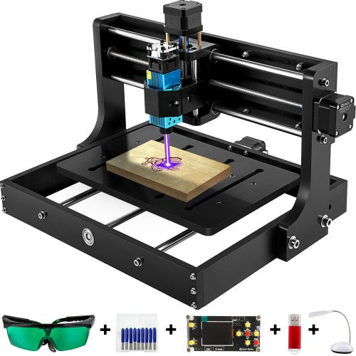 CNC 3020 300x200x40mm Working Area CNC Machine Mini Laser Engraver with Offline Controller and 5500mw Laser Head Desktop 3 Axis Laser Engraving Machine for DIY Carving Milling Wood