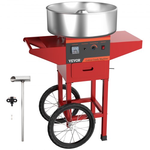 Red Commercial Cotton Candy Machine with Cart 220V Stainless Steel Electric Candy Floss Maker with Cart Floss Machine Cart Perfect for Various Parties